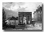 Porte Sainte Catherine dessinée par Chatelain - Lith par E. Deroy et Chapuy - Exyerieur - Poullet Frères éditeurs, Passage du Casino à Nancy - Lith. de Bernard et Frey - Archives Municipales de Nancy 3, rue Henri Bazin